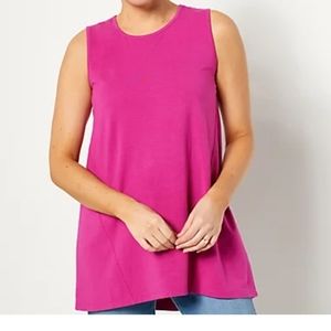 QVC Denim & Co. Regular Essentials Jersey Swing Tank Tunic Magenta Size 3XL